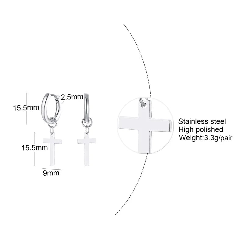 Stainless Steel Earring with Cross Charm for Guys Men's Jewelry