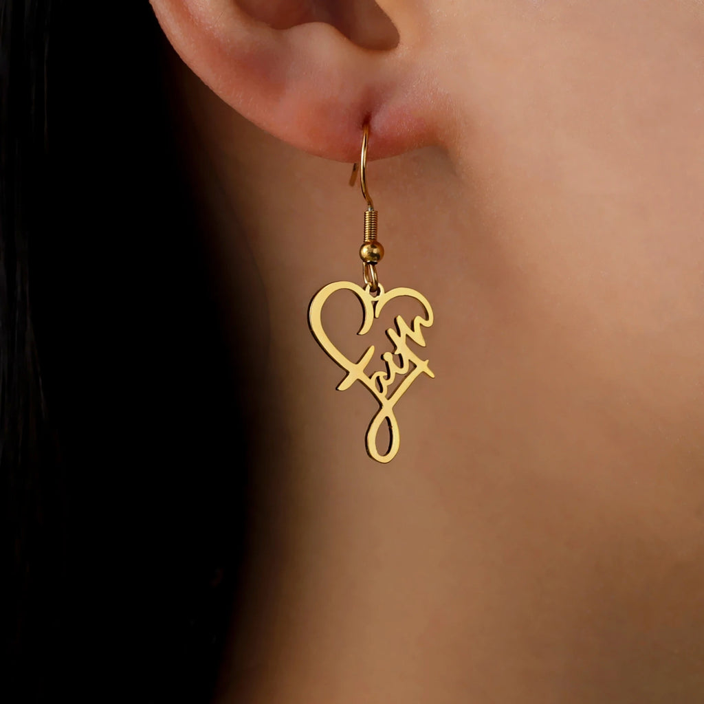 Faith Heart Earrings Stainless Steel Jesus Love Family Dangle Earring Christian Inspirational Jewelry Birthday Gift