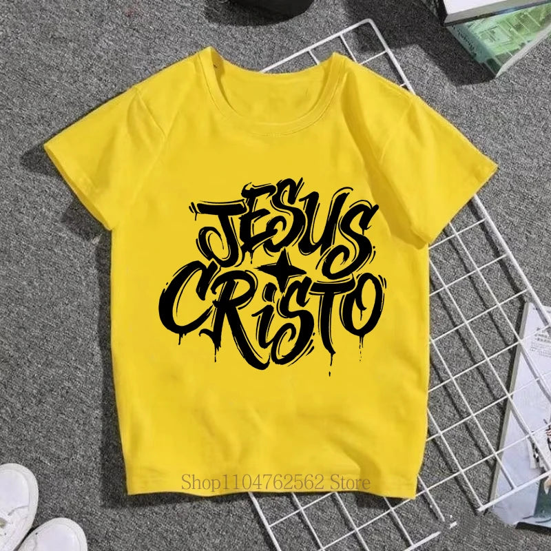 Children Clothing Jesus Print T-shirts Summer Boys Girls Casual Fashion Funny Tops Kids Colorful Crew Neck Short Sleeve Tees