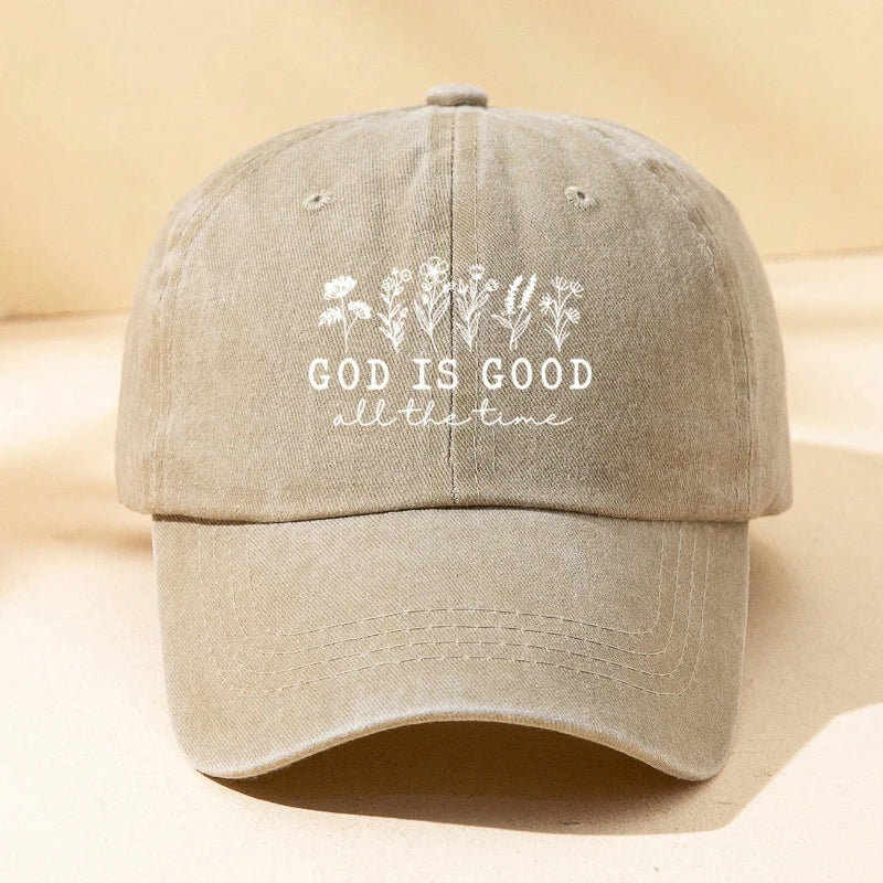 1Casquette Femme “God Is Good” – Casquette Baseball Fleurie Vintage Ajustable Anti-UV Style Streetwear