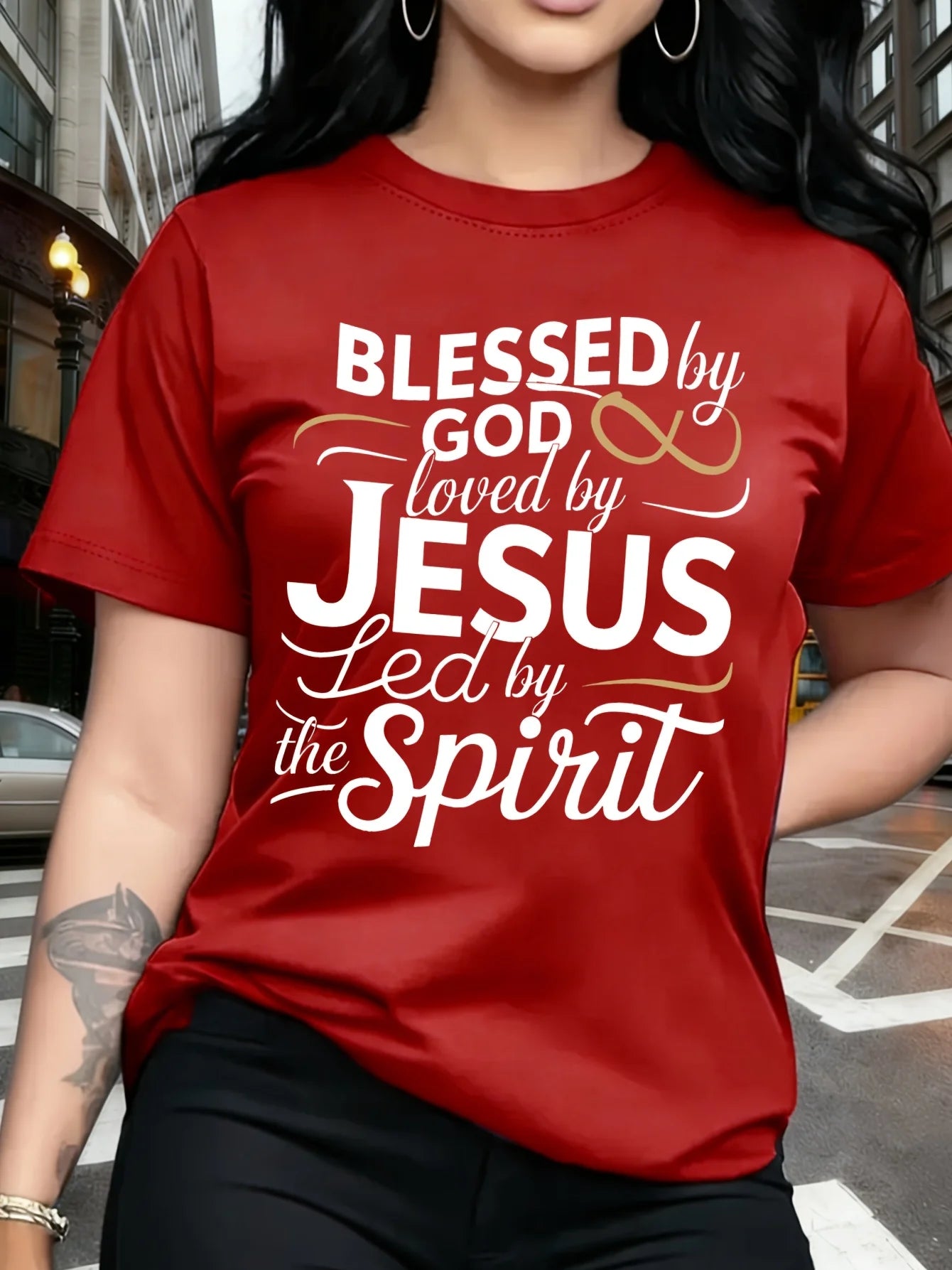 Blessed By God Loved By Jesus Women's Tee - Christian Faith Green Top