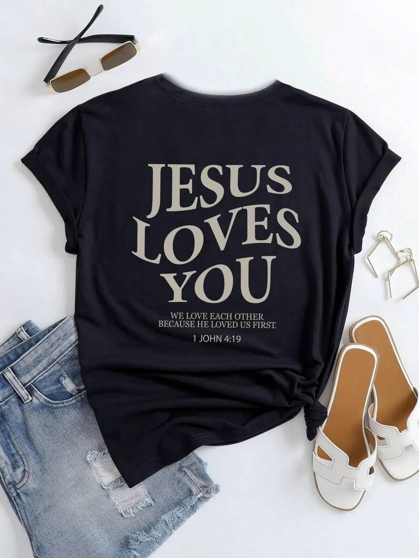 Jesus Loves You Letter Print Women T-Shirts Summer Breathable Soft Tees Street Fashion Short Sleeve Casual Sport Clothes