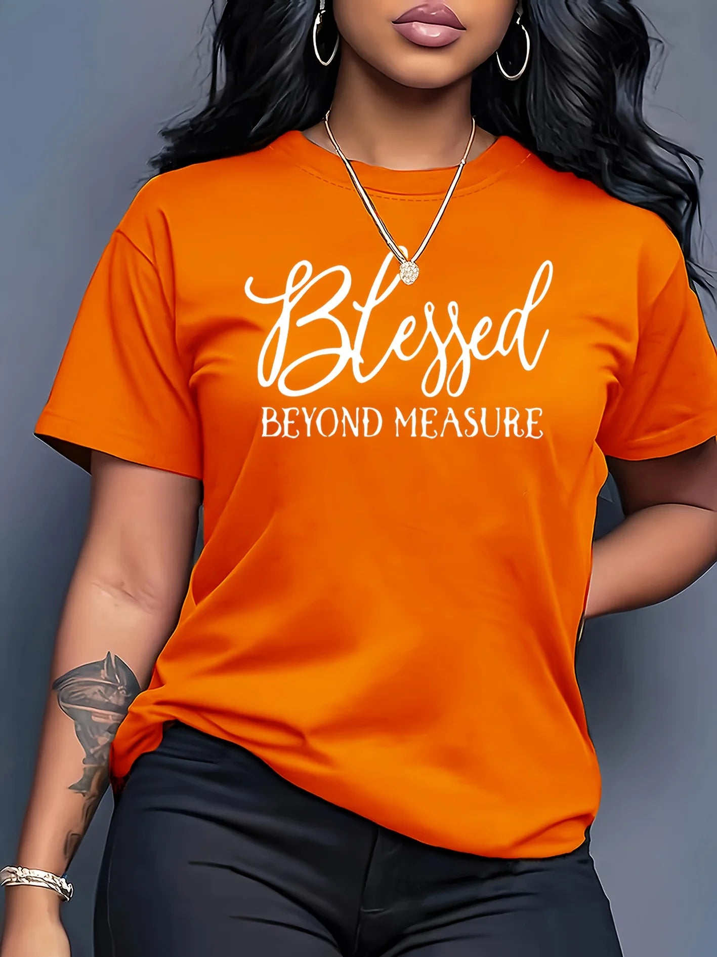 Blessed Beyond Measure Women's Tee - Faith Graphic, Casual Orange Top