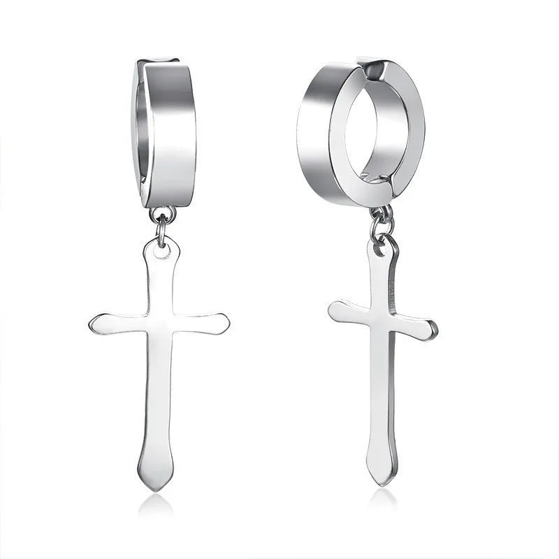 Stainless Steel Earring with Cross Charm for Guys Men's Jewelry
