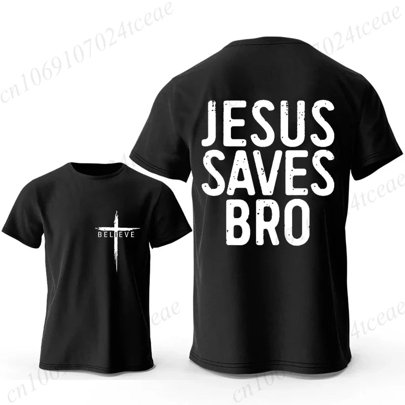 Christian T-shirt Jesus Saves Bro Bible Verse for Men Women Unisex Style Clothing for Women Men Classic Short-sleeve Tee T-shirt