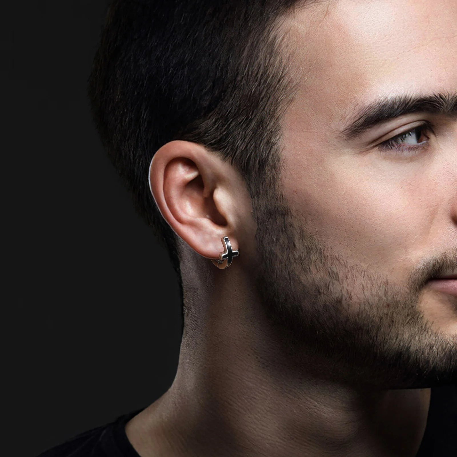 Men Cross Hoop ,  Waterproof ,  Earring Christian Faith Religious