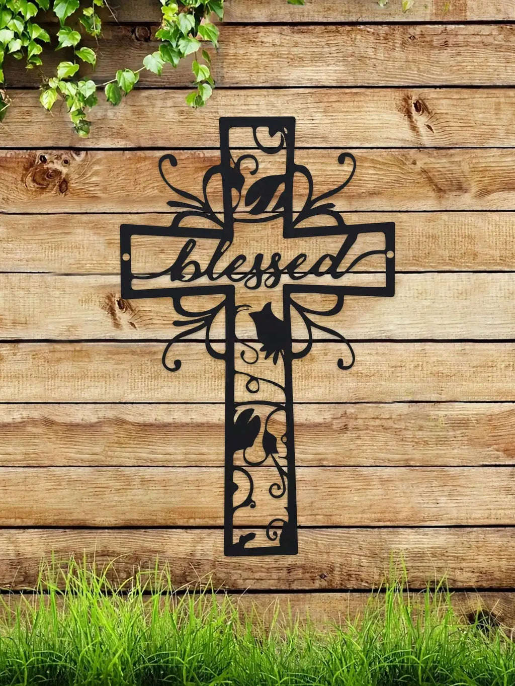 Blessed Metal Cross Wall Art - Home Decor, Love Theme, Ideal for Home, Office, Kitchen - Outdoor Wall Decor for Valentine'S Day