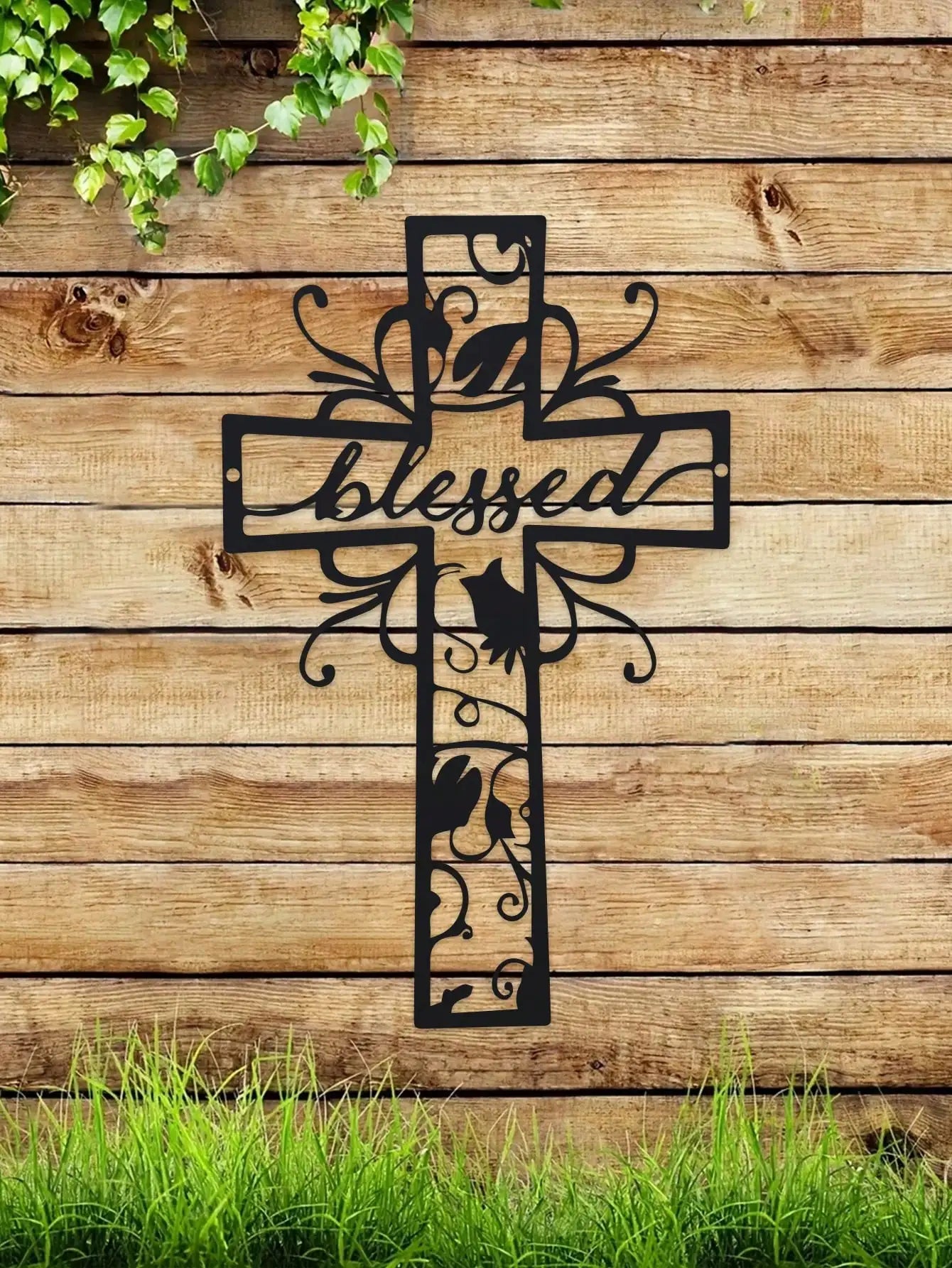 Blessed Metal Cross Wall Art - Home Decor, Love Theme, Ideal for Home, Office, Kitchen - Outdoor Wall Decor for Valentine'S Day