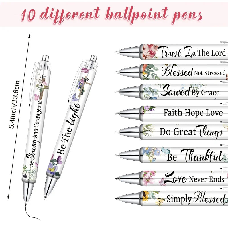 5 Pcs Christian Inspirational Quotes Ballpoint Pen Set - Men's and Women's Retractable Office Ink Pens