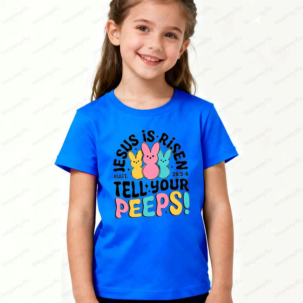 Jesus Is Risen Tell Your Peeps Easter Shirt Kids Christian Easter Tee MATT. 28:5-6 Easter T-Shirt Boys and Girls Casual Tops