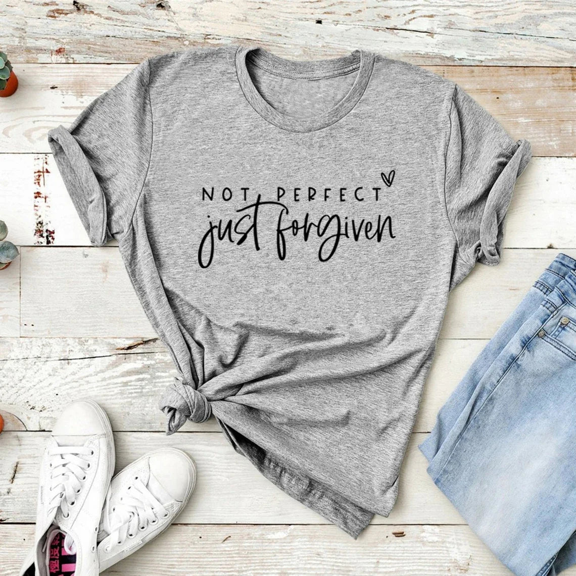 Not Perfect Just Forgiven T-Shirts Christian Shirt Religious Gifts Women's Graphic Tees Jesus Faith T-shirt Bible Verse Tops