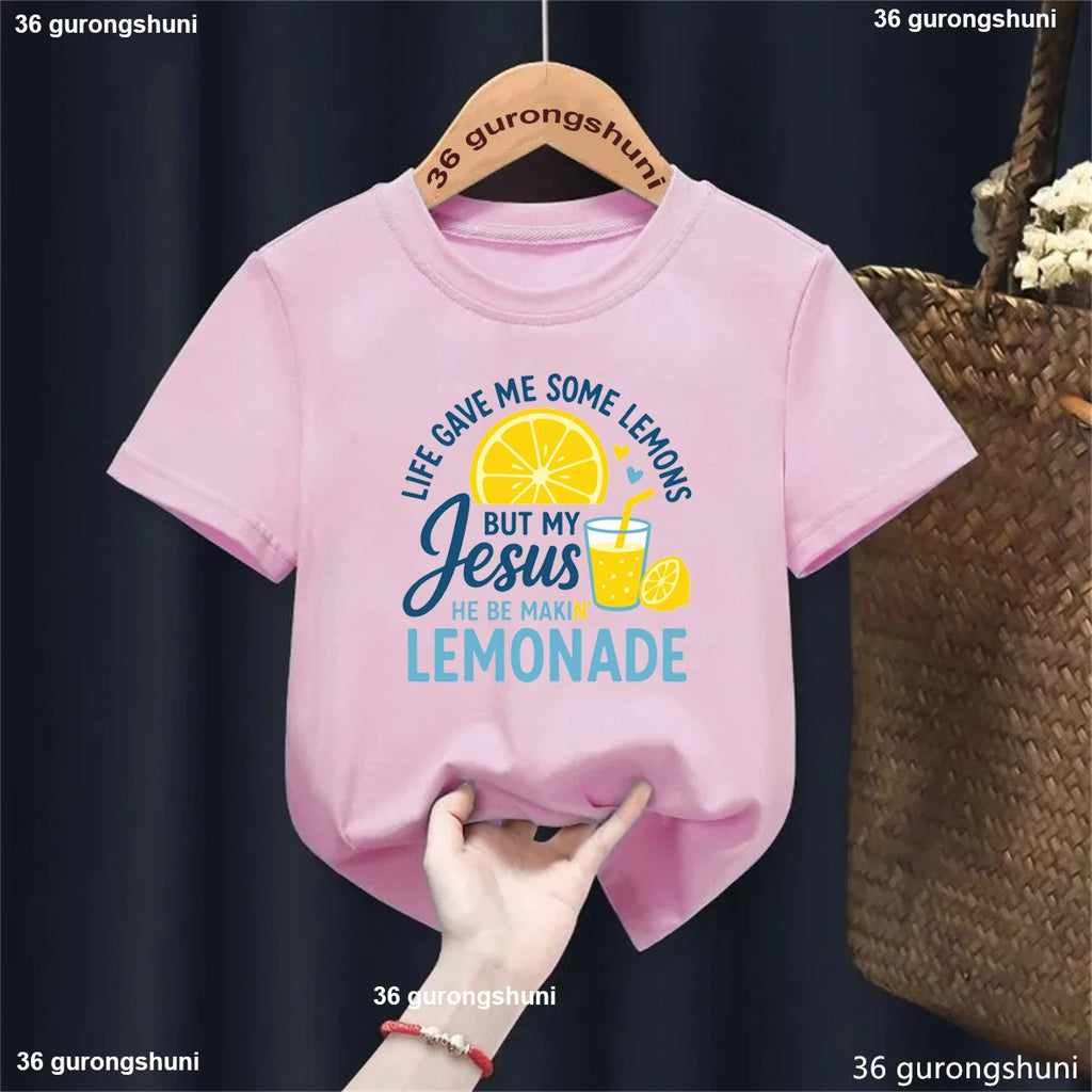 New Arriving Kids Tshirt Jesus and Lemonade Graphic Printed T-shirt Girls Fashion Clothes Casual Summer Short Sleeve Tshirt Tops