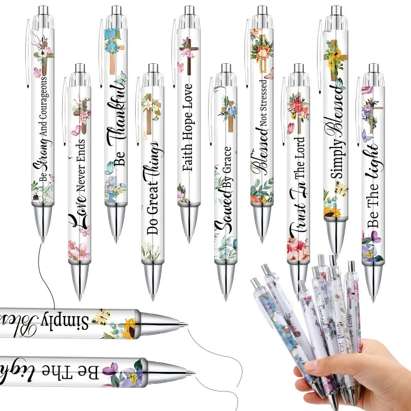 5 Pcs Christian Inspirational Quotes Ballpoint Pen Set - Men's and Women's Retractable Office Ink Pens