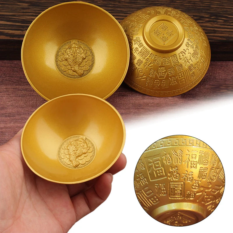 Blessing Bowl Golden Spiritual Decorative Fu Bowl Ornament Wealth Attracting Bowl Collection Bring Good Luck Desktop Decoration