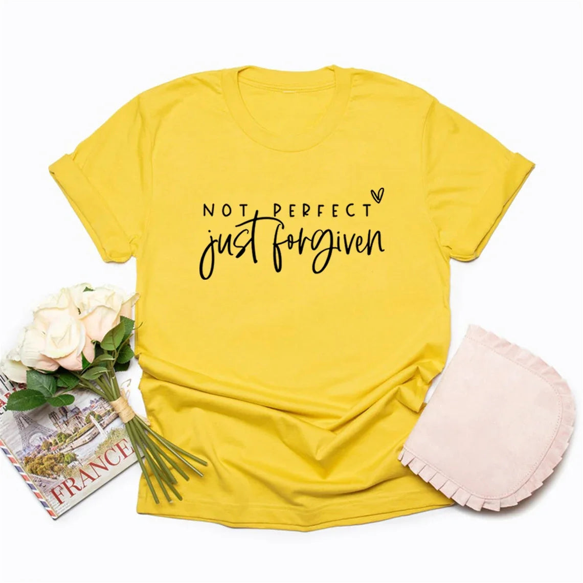 Not Perfect Just Forgiven T-Shirts Christian Shirt Religious Gifts Women's Graphic Tees Jesus Faith T-shirt Bible Verse Tops
