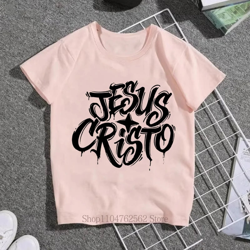 Children Clothing Jesus Print T-shirts Summer Boys Girls Casual Fashion Funny Tops Kids Colorful Crew Neck Short Sleeve Tees