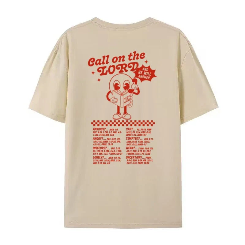 Women Back Print Funny Christian T-Shirts Retro Bible Verse T Shirt Oversized Streetwear Graphic Tees Unisex Jesus Faith Tops