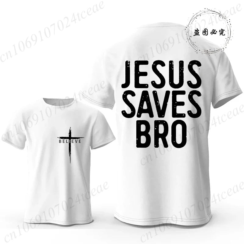 Christian T-shirt Jesus Saves Bro Bible Verse for Men Women Unisex Style Clothing for Women Men Classic Short-sleeve Tee T-shirt