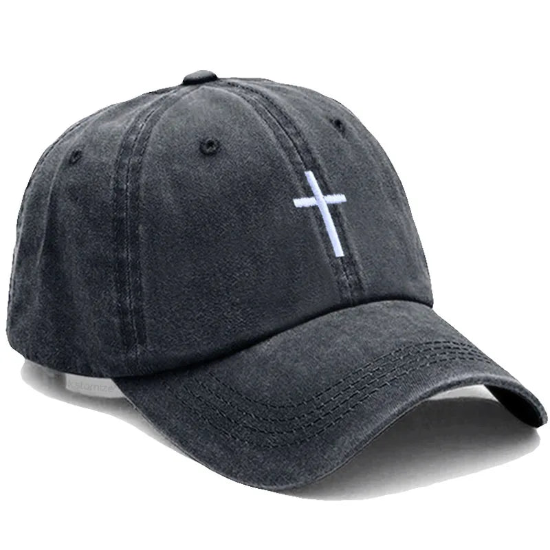 Casquette Baseball Croix Brodée – Casquette Vintage Ajustable en Coton pour Homme & Femme
