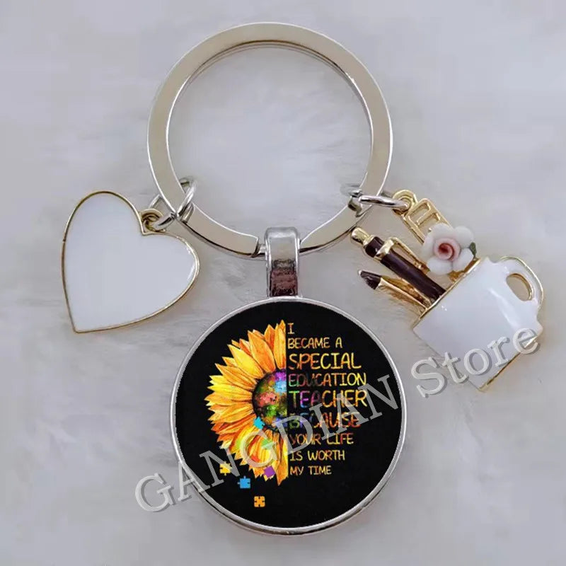 Blessed Teacher, DIY Teacher's Day Gift Keychain Thank You Teacher, Enamel Pen Holder Love Charm Bag Keychain Souvenir