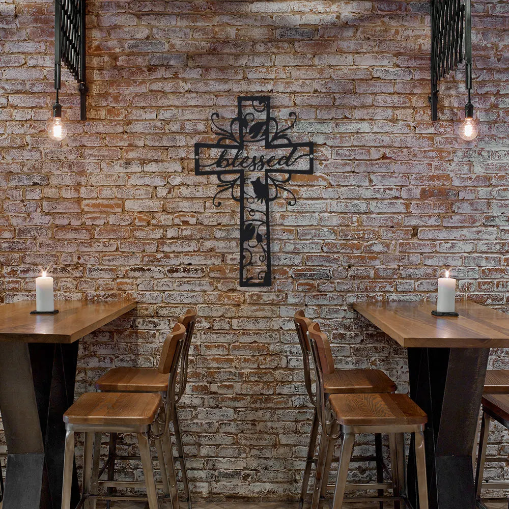 Blessed Metal Cross Wall Art - Home Decor, Love Theme, Ideal for Home, Office, Kitchen - Outdoor Wall Decor for Valentine'S Day
