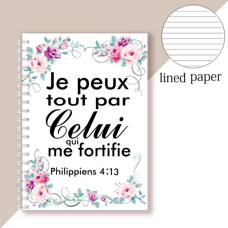 A5 Spiral Ring Binder Notebook Printed Bible French Quote Philippiens 4:13-  Je Peux Tout Par Celui Qui Me Fortifie - Note Book