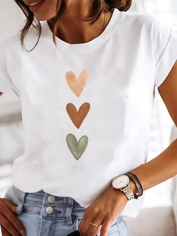 New Women's Heart Cross T-shirt Fashion Faith Jesus Print Female Short Sleeve Shirts Summer Harajuku Short Sleeve Casual