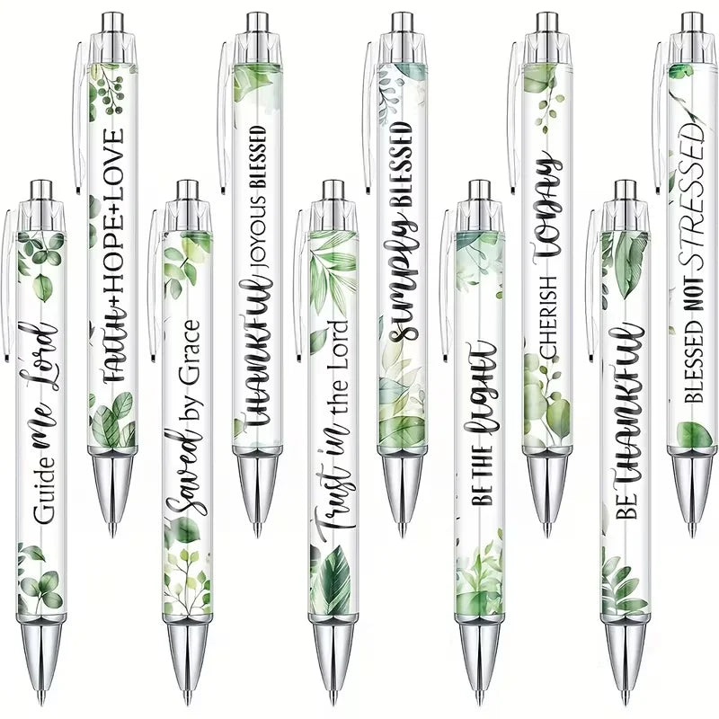 10-pack Christian pens, women's religious ink pens, inspirational quotes, biblical verses, ballpoint pens