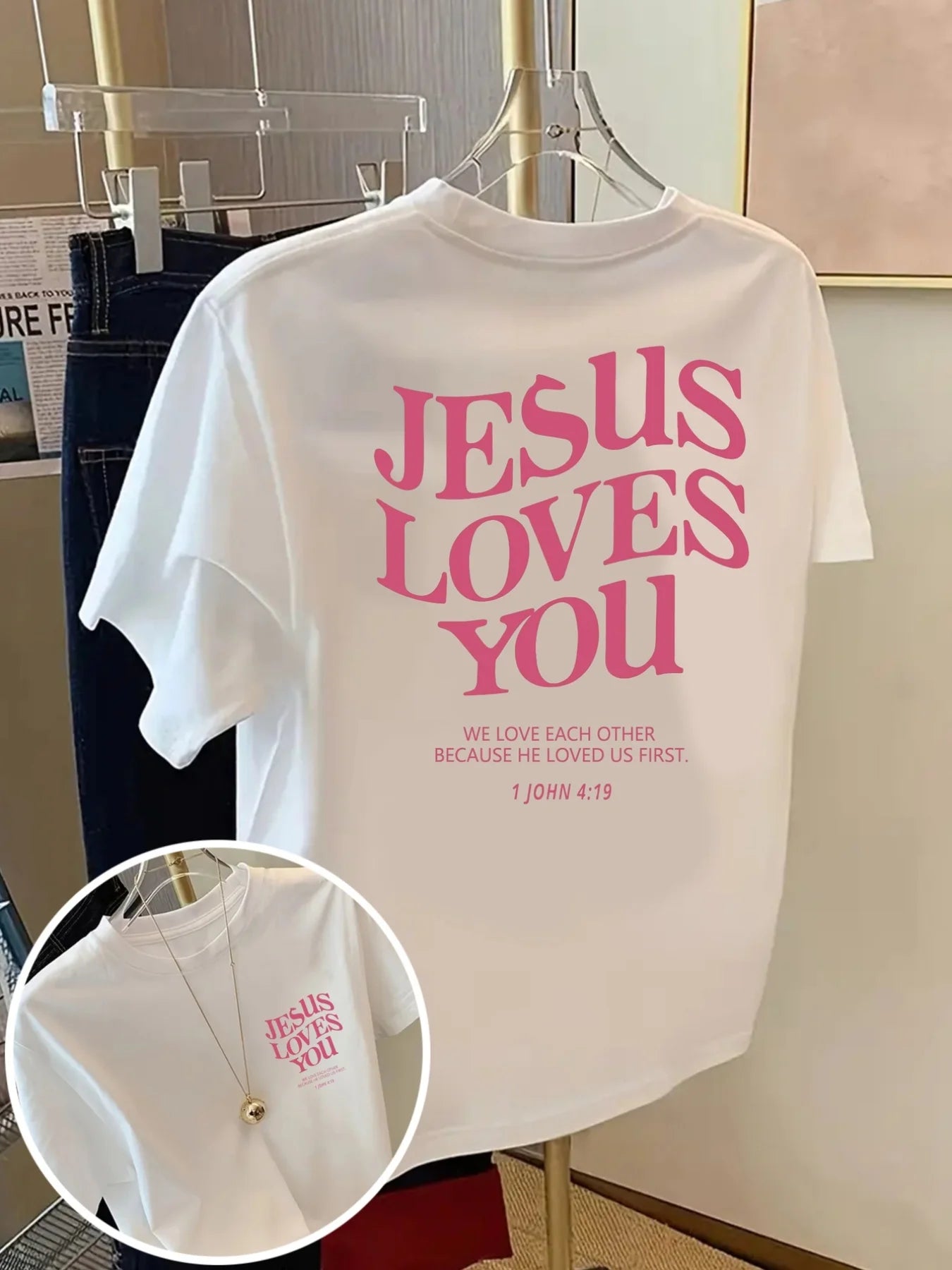 Short sleeved T-shirt - Jesus Loves You, Bible Quotes Fashion Print Women's Spring/Summer Trendy Printed T-shirt, Fashion Item