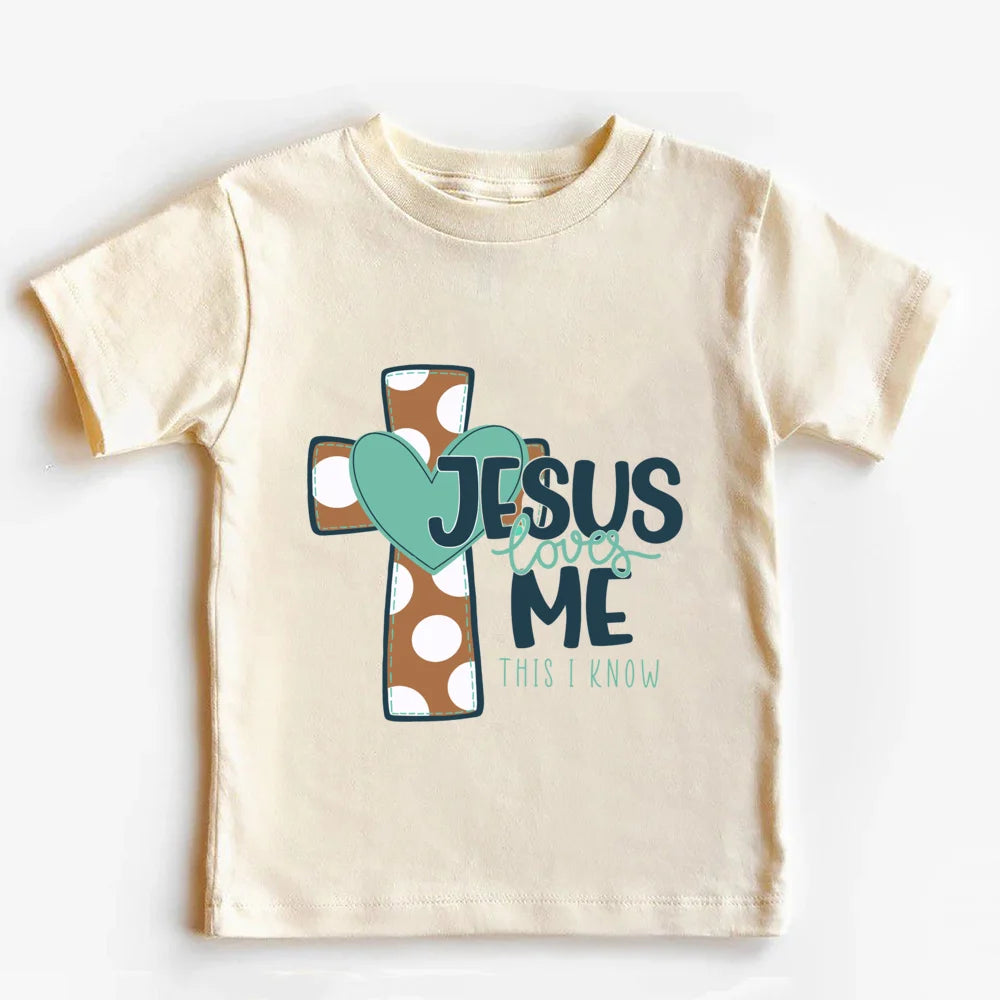 Jesus loves me Christian Kids T Shirt Religious Toddler T Shirt Jesus Natural Retro Youth tops Tee