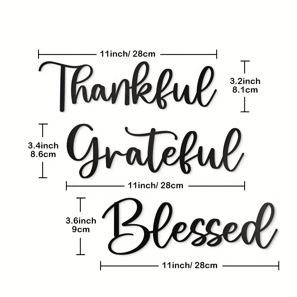 3pcs/set Grateful Blessed Metal Wall Art Decor, Black Thankful Grateful Blessed Sign, For Home Decor Be Grateful Wall Art