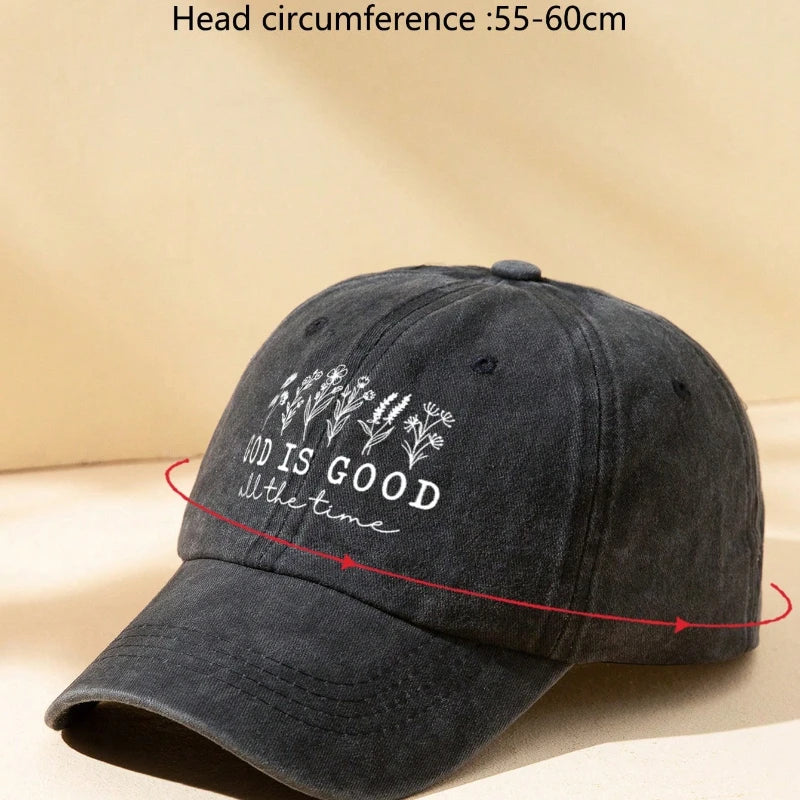 1Casquette Femme “God Is Good” – Casquette Baseball Fleurie Vintage Ajustable Anti-UV Style Streetwear
