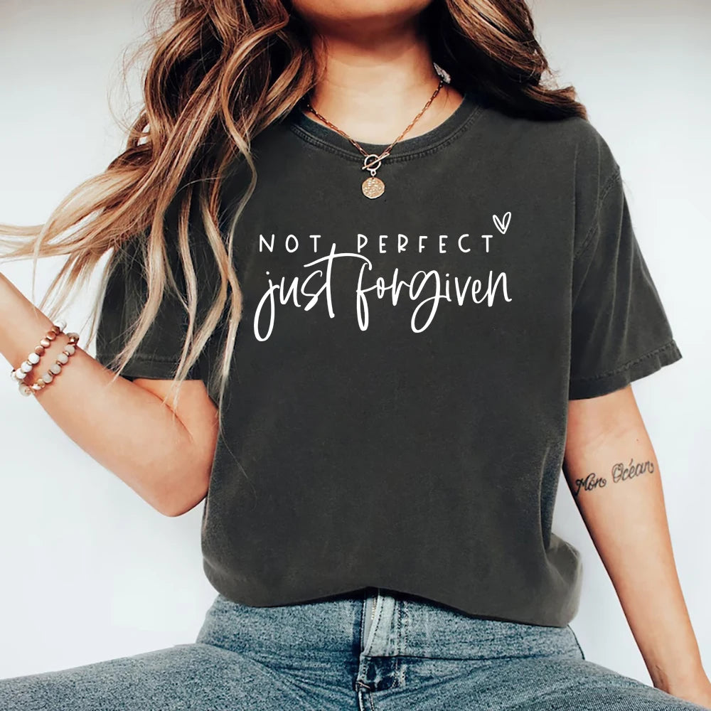 Not Perfect Just Forgiven T-Shirts Christian Shirt Religious Gifts Women's Graphic Tees Jesus Faith T-shirt Bible Verse Tops