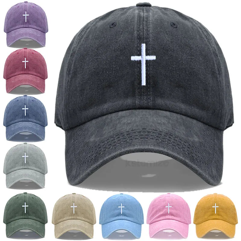 Casquette Baseball Croix Brodée – Casquette Vintage Ajustable en Coton pour Homme & Femme
