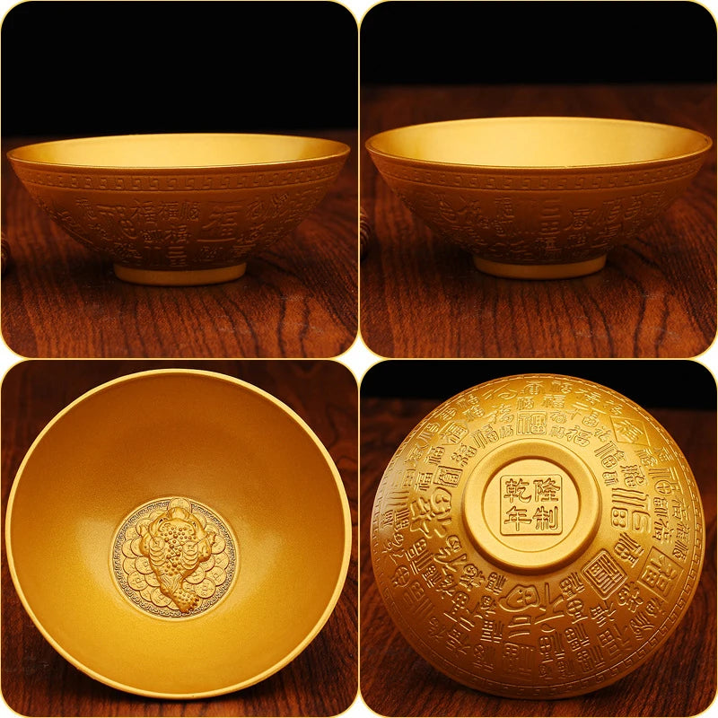 Blessing Bowl Golden Spiritual Decorative Fu Bowl Ornament Wealth Attracting Bowl Collection Bring Good Luck Desktop Decoration