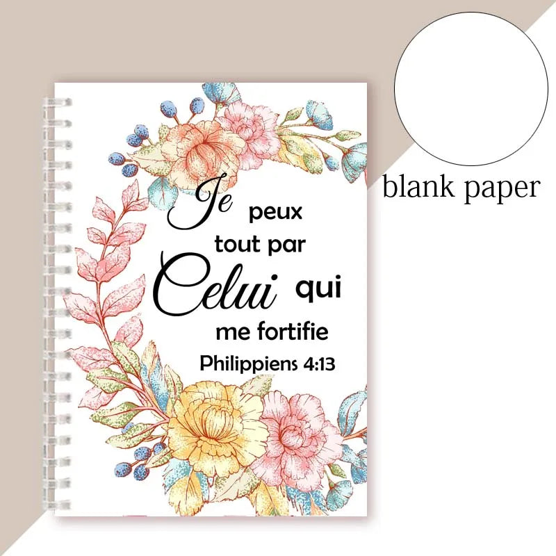 A5 Spiral Ring Binder Notebook Printed Bible French Quote Philippiens 4:13-  Je Peux Tout Par Celui Qui Me Fortifie - Note Book