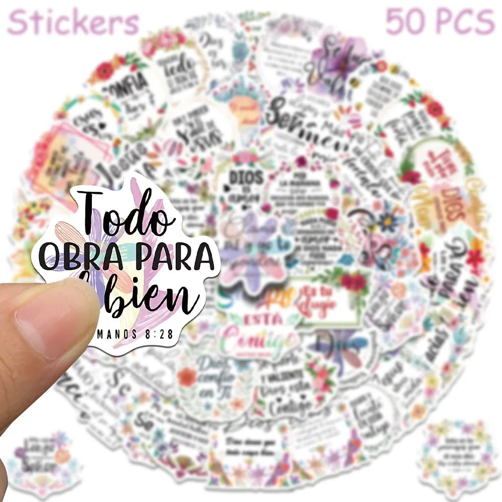50pcs Spanish Motivational Quotes Stickers Decals For Phone Scrapbook Skateboard Helmet DIY Aesthetic Waterproof Stickers