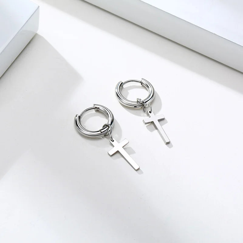 Stainless Steel Earring with Cross Charm for Guys Men's Jewelry