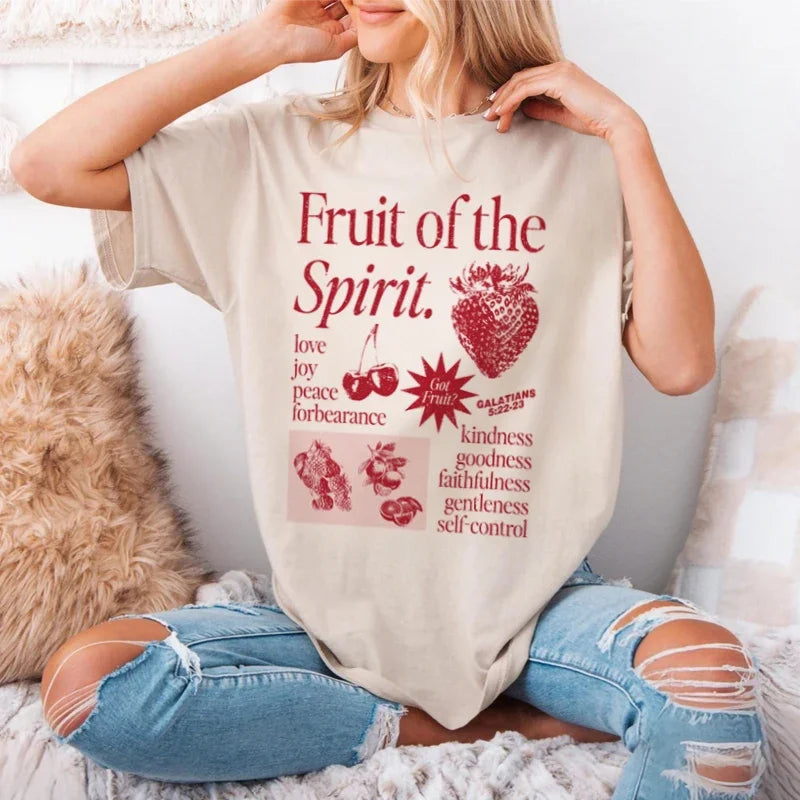 Retro Fruit of Spirit Bible Verse T Shirt Women Men Cool Religious T-Shirts Aesthetic Jesus Faith Tshirts Christian Clothes Gift