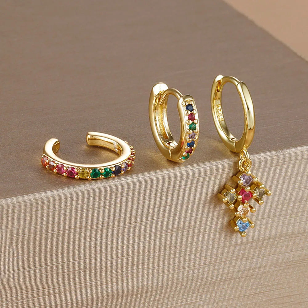 3PCS Zircon Cross Hoop Earrings Set For Women Girls 2025 Trendy Stainless Steel Cross Earring Wedding Aesthetic Jewelry aretes