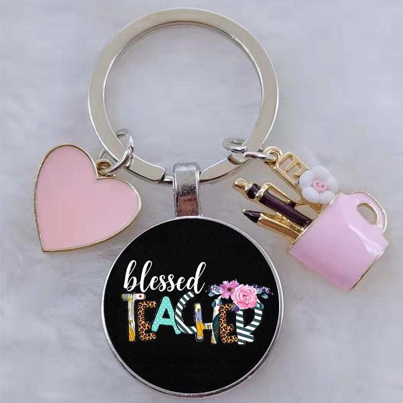 Blessed Teacher, DIY Teacher's Day Gift Keychain Thank You Teacher, Enamel Pen Holder Love Charm Bag Keychain Souvenir