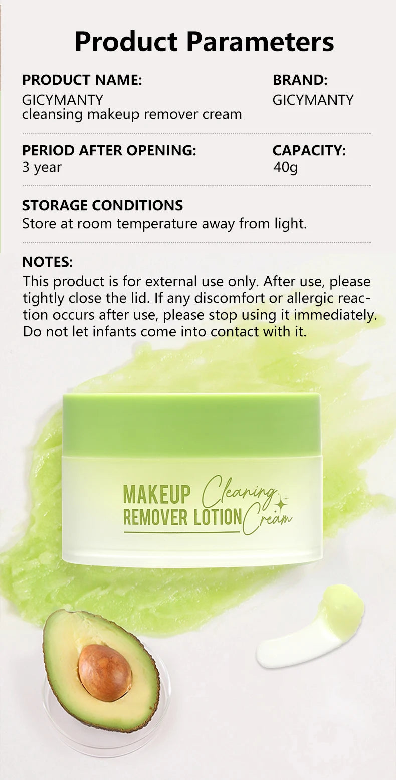 Avocado Makeup Remover Cream for Women's Gentle Cleaning Eye and Lip Makeup Remover Oil Nourishing and Unloading in One