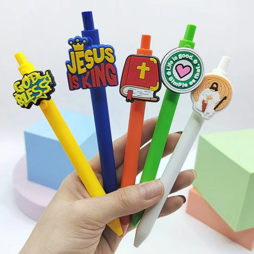 10PCS religious modeling patch pen, religious belief theme gender-neutral pen, personalized writing gift pen, ballpoint pen rand