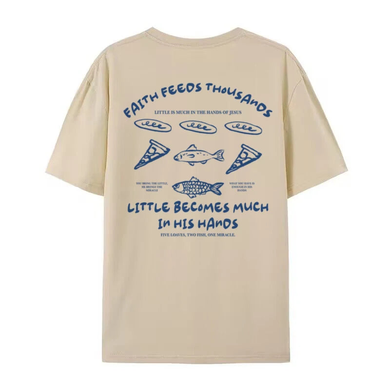 Loaves and Fishes Graphic T-Shirt Retro Boho Christian Jesus Math Shirt Cool Religious Faith Apparel Unisex Clothing Streetwear