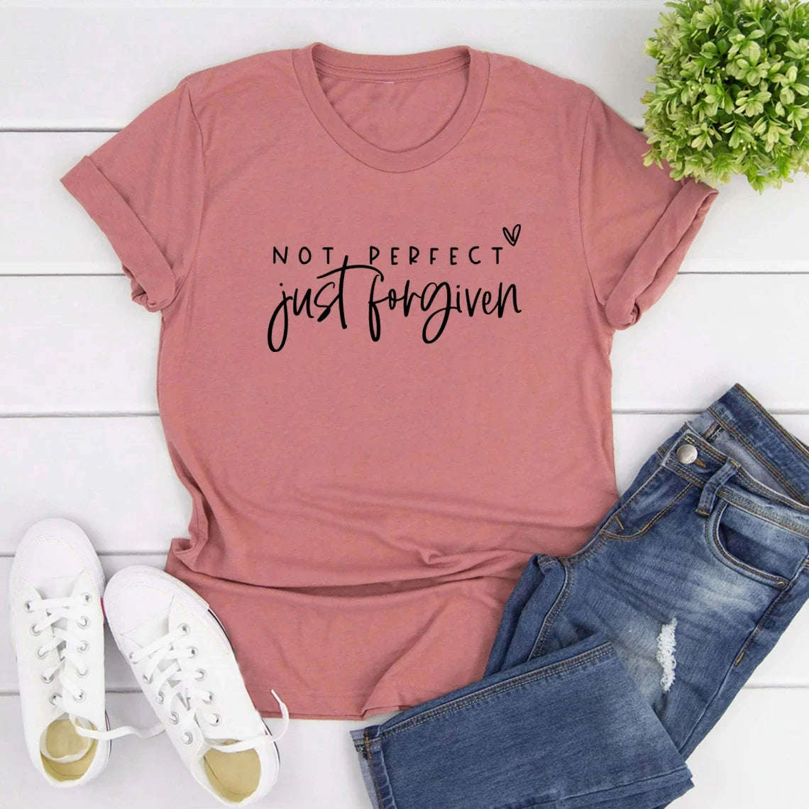 Not Perfect Just Forgiven T-Shirts Christian Shirt Religious Gifts Women's Graphic Tees Jesus Faith T-shirt Bible Verse Tops