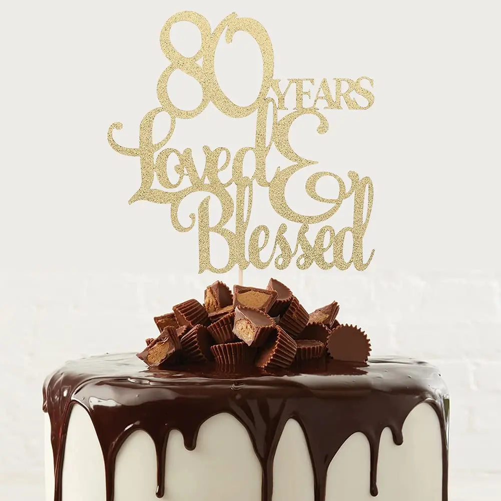 1Pc 80 Years Loved & Blessed Cake Topper - 80th Birthday Cake Decorating Supplies, 80 Years Blessed and Loved
