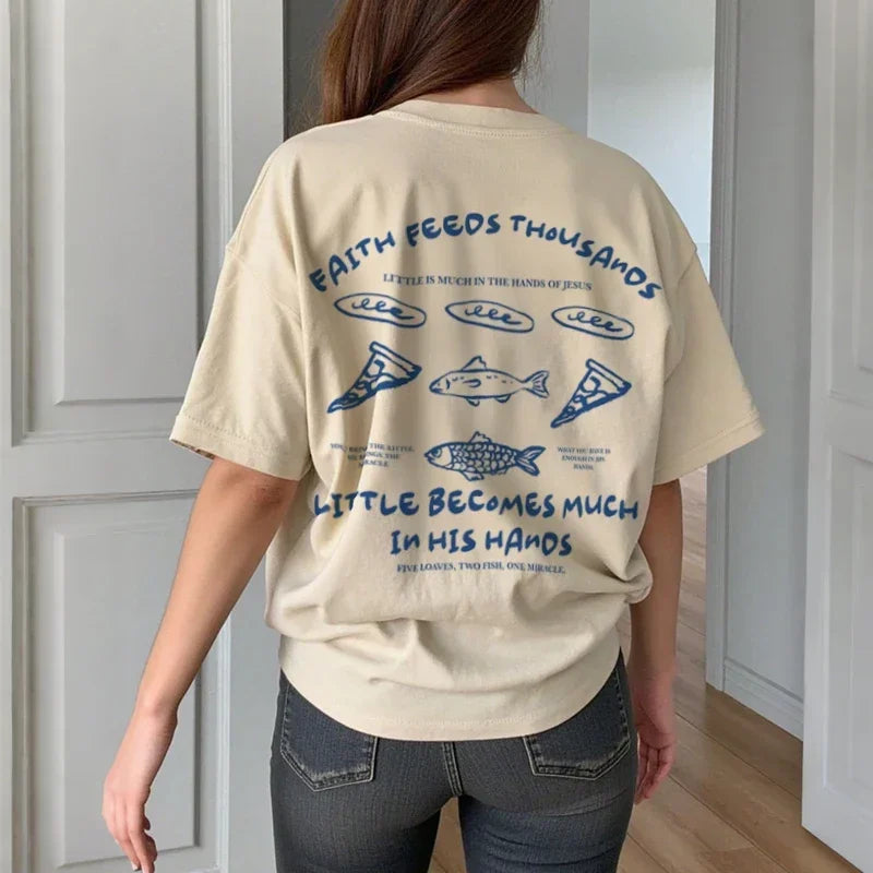 Loaves and Fishes Graphic T-Shirt Retro Boho Christian Jesus Math Shirt Cool Religious Faith Apparel Unisex Clothing Streetwear