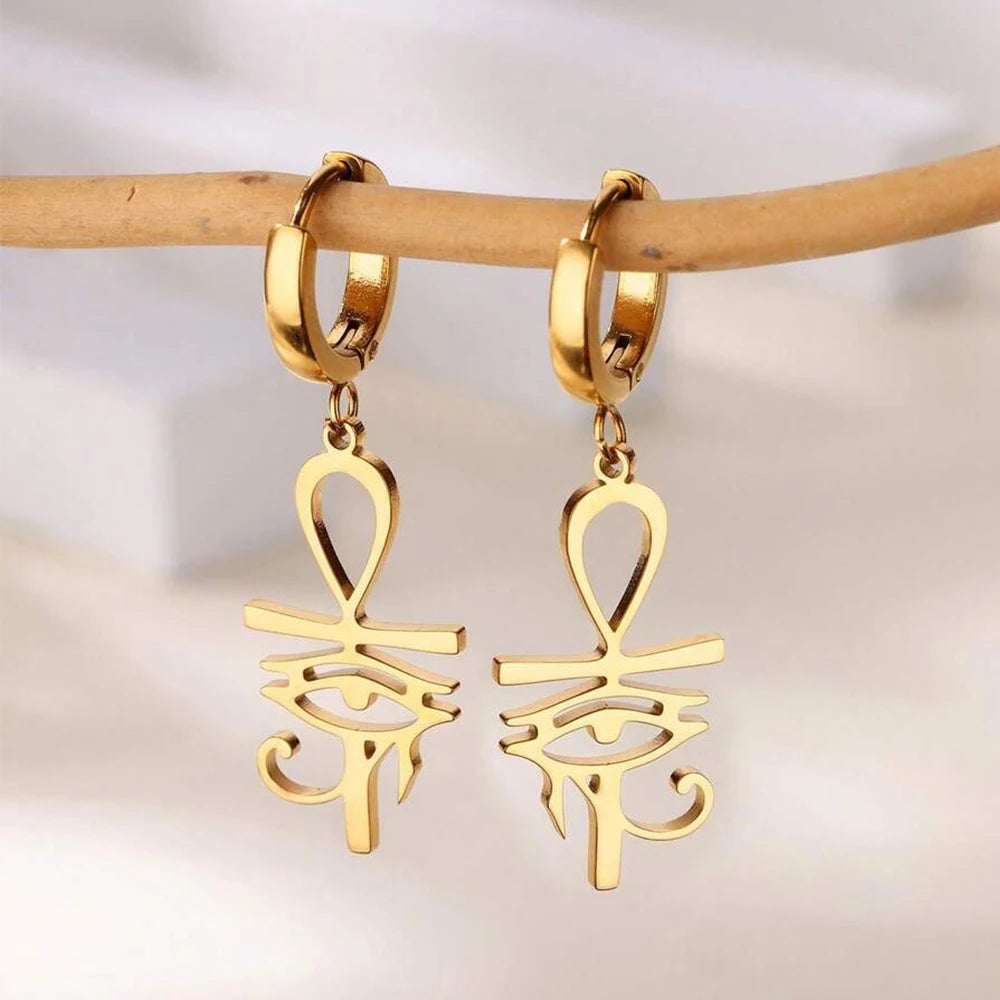 18K Gold Plated Portrait Coin Earrings for Women Men Stainless Steel Jesus Cross Dangle Huggie Earrings Waterproof Jewelry