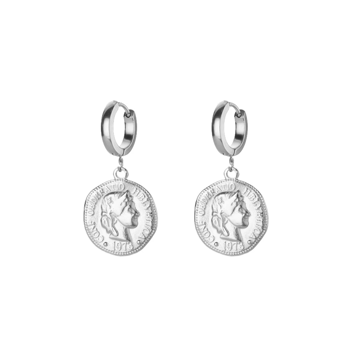 18K Gold Plated Portrait Coin Earrings for Women Men Stainless Steel Jesus Cross Dangle Huggie Earrings Waterproof Jewelry