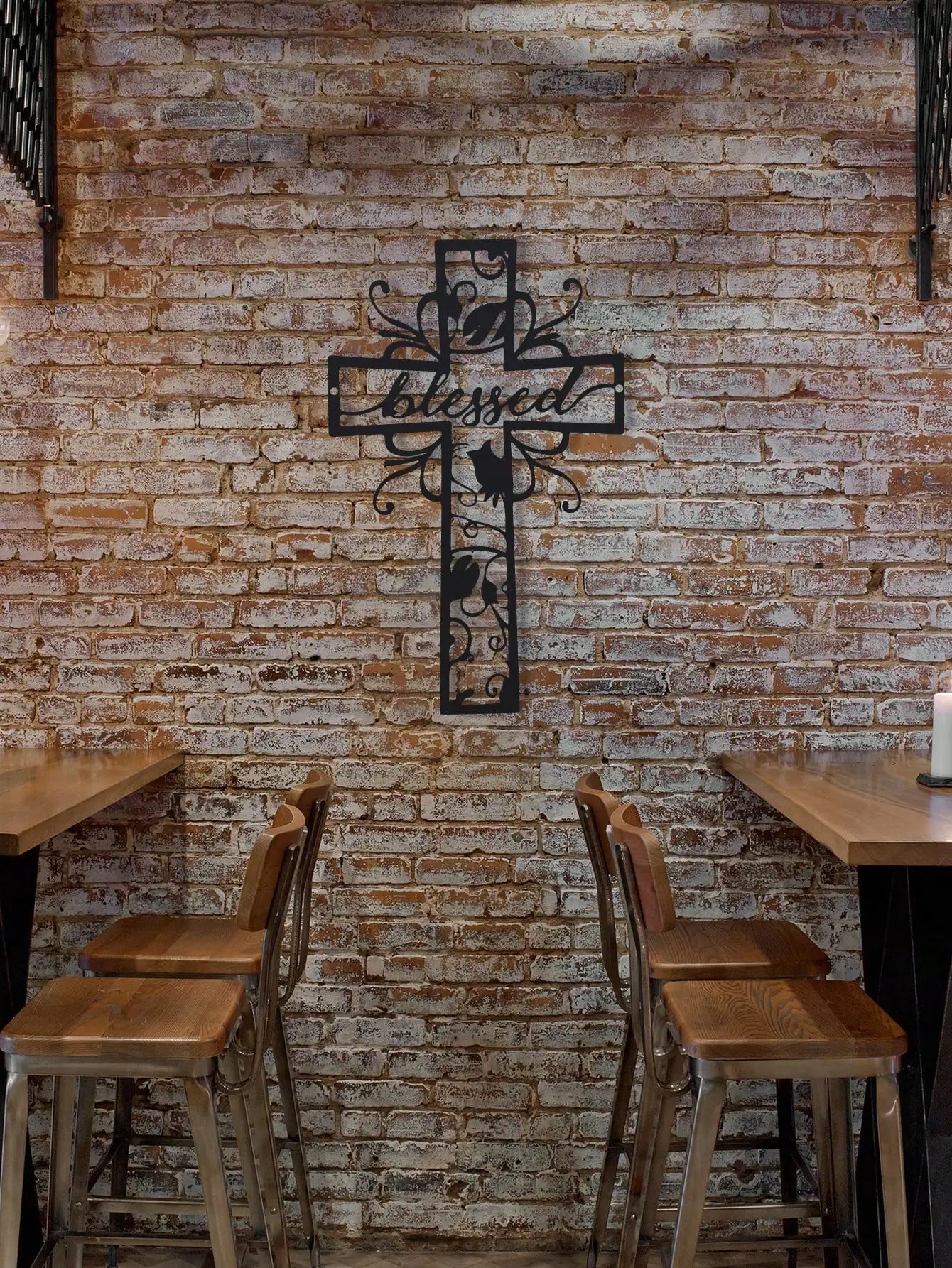 Blessed Metal Cross Wall Art - Home Decor, Love Theme, Ideal for Home, Office, Kitchen - Outdoor Wall Decor for Valentine'S Day